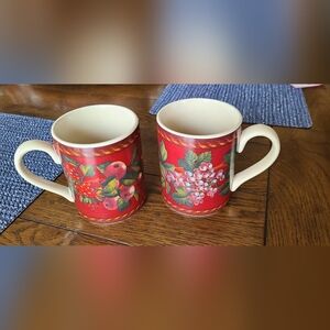 Raymond Waites Corucopia 14oz mugs burgundy with fruit design
